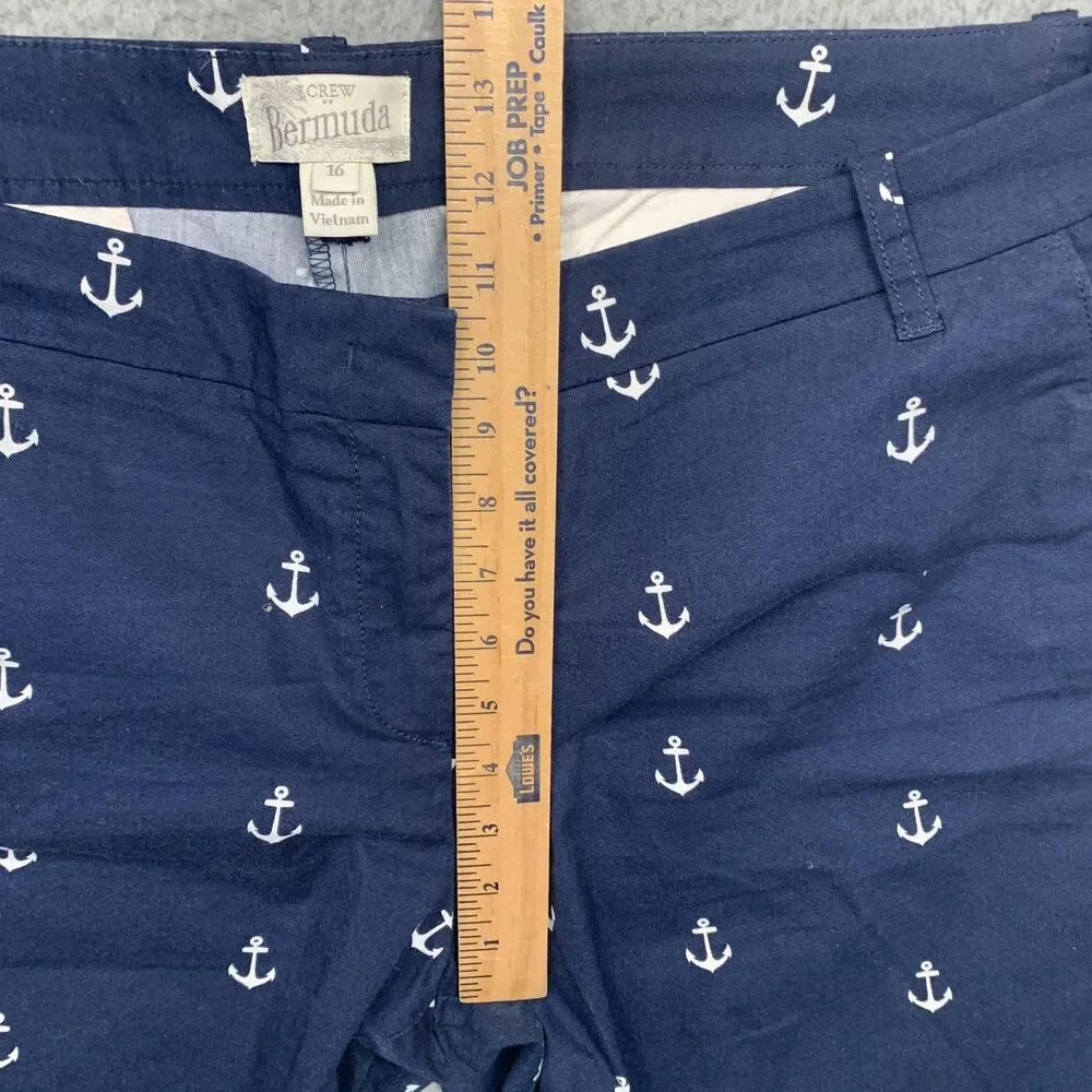 J.Crew Shorts Womens 16 Blue Anchor Print Bermuda Twill Nautical Coastal